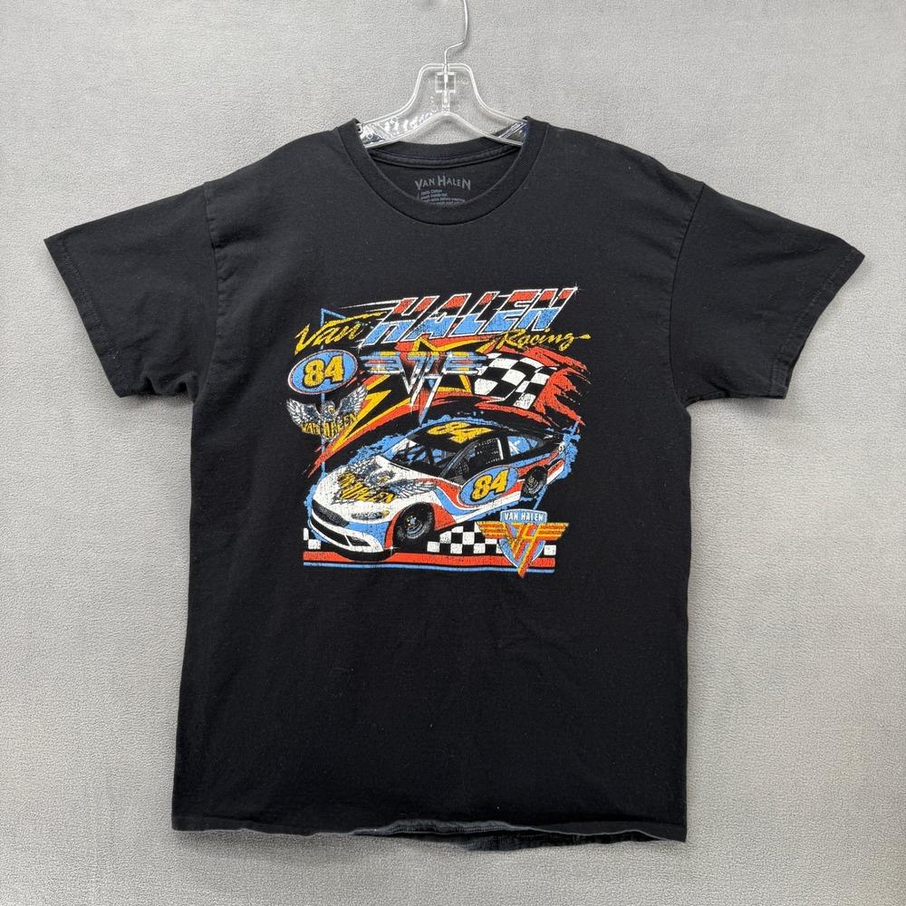 Van Halen Racing T-Shirt Mens Large Black 1984 Graphic Tee Rock Short Sleeve